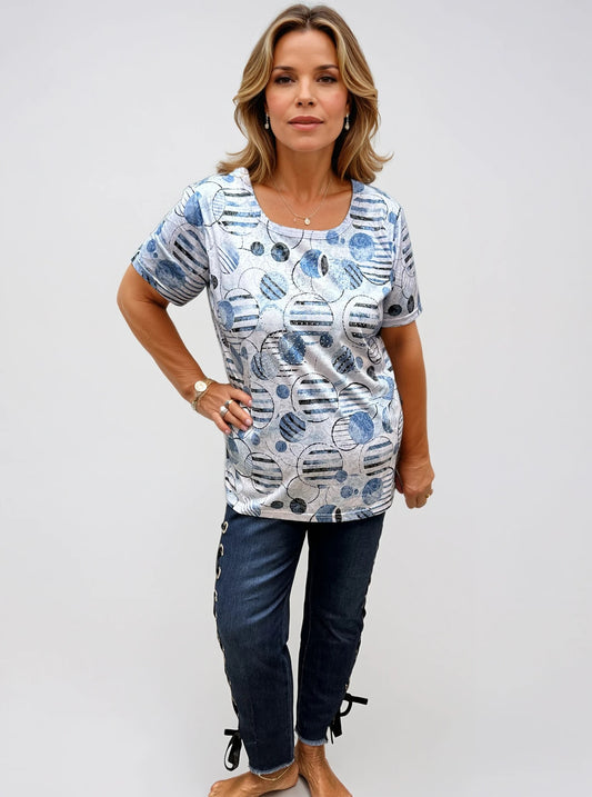 007- Creation Blue Embellished Circles Top