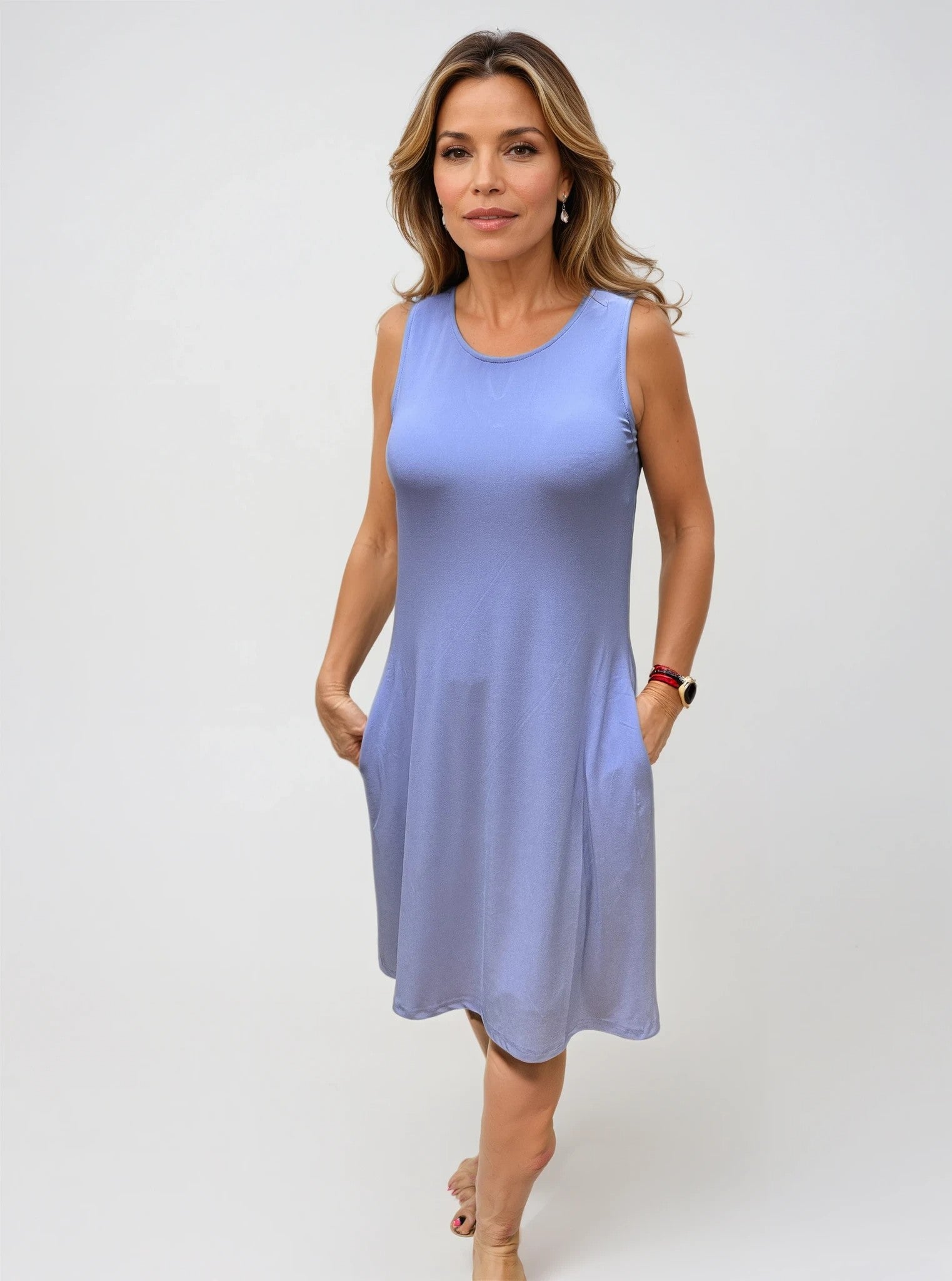 041- Tango Mango Periwinkle Sleeveless Pocket Dress