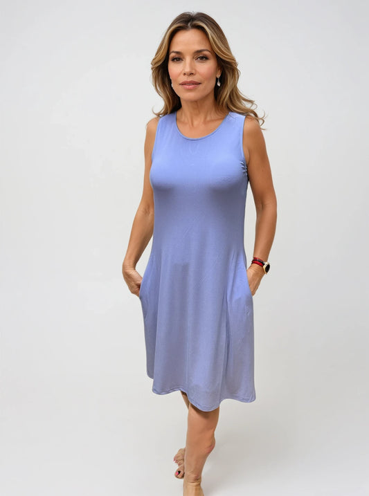 041- Tango Mango Periwinkle Sleeveless Pocket Dress