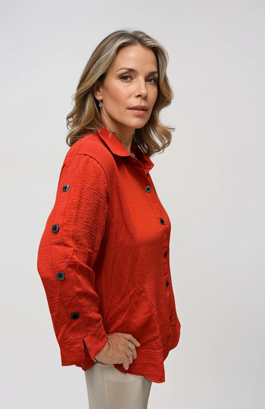 007- Creations Red Button Detail Top