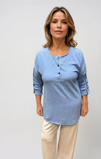 007- Creations Pinched Button Sleeve Top - Sky Blue