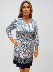 041- Tango Mango White with Navy 3/4 Sleeve Dress