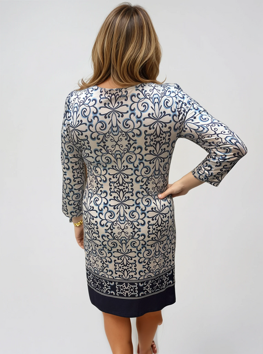 041- Tango Mango White with Navy 3/4 Sleeve Dress