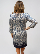 041- Tango Mango White with Navy 3/4 Sleeve Dress
