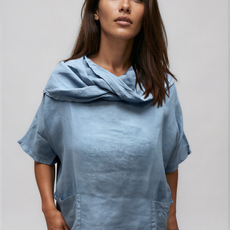 063- Bella Amore Linen Cowl Neck Top - Blue