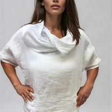 063- Bella Amore Linen Cowl Neck Top - White