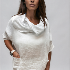 063- Bella Amore Linen Cowl Neck Top - White