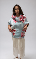 063- Bella Amore Linen Flower Cowl Neck Top - Blue