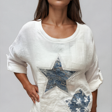 063- Bella Amore Linen Double Star Top - White