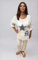 063- Bella Amore Linen Double Star Top - White