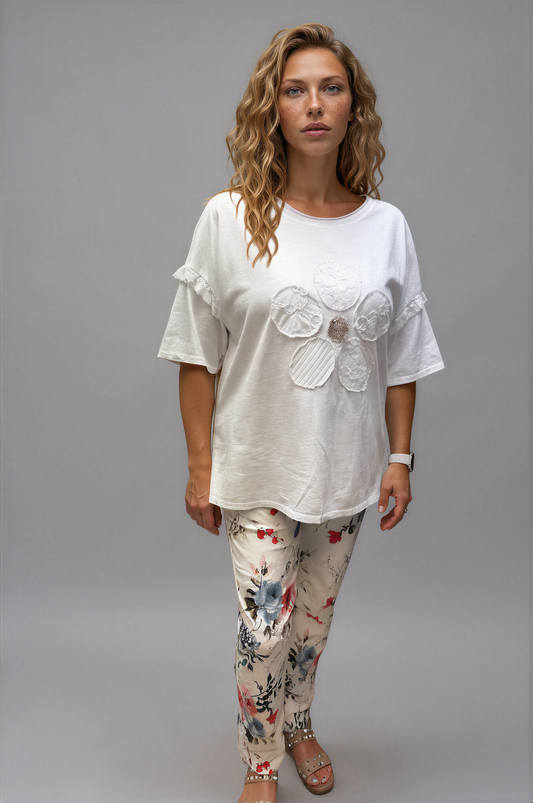 063- Bella Amore White Lace Flower Top