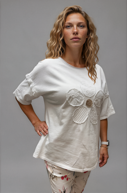 063- Bella Amore White Lace Flower Top