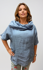 063- Bella Amore Linen Cowl Neck Top - Blue