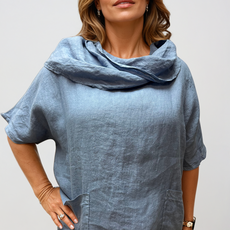 063- Bella Amore Linen Cowl Neck Top - Blue