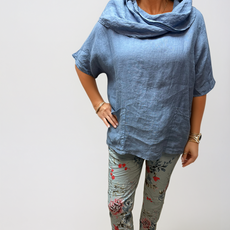 063- Bella Amore Linen Cowl Neck Top - Blue