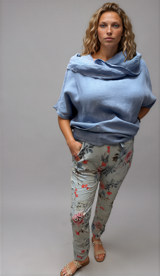 063- Bella Amore Blue with Blue Flower Stretch Pants