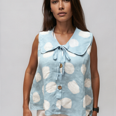 063- Bella Amore Polka Dot Sleeveless Top- Blue