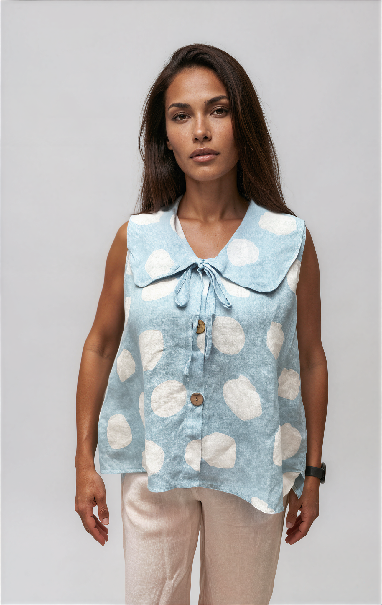 063- Bella Amore Polka Dot Sleeveless Top- Blue