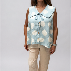 063- Bella Amore Polka Dot Sleeveless Top- Blue