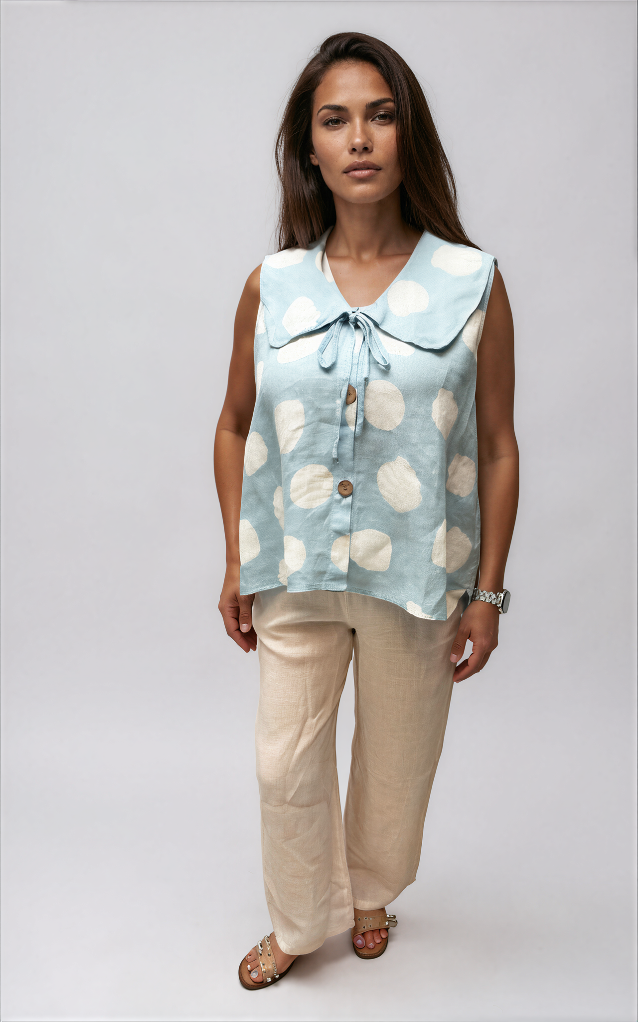 063- Bella Amore Polka Dot Sleeveless Top- Blue