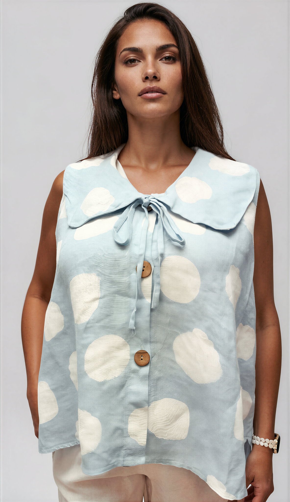 063- Bella Amore Polka Dot Sleeveless Top- Blue