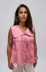 063- Bella Amore Sleeveless Big Collar Top- Pink