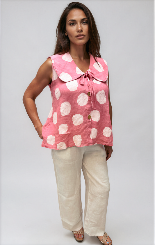 063- Bella Amore Polka Dot Sleeveless Top - Pink