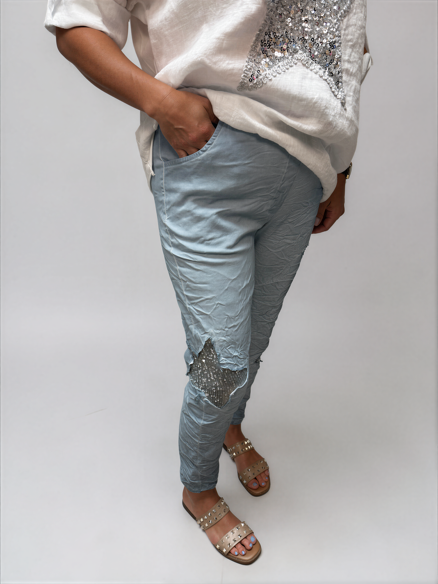 063- Bella Amore Sequin Stars Pant - Blue