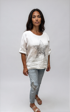 063- Bella Amore White Linen Sequin Star Top