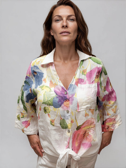 063- Bella Amore White Floral Tie Front Top