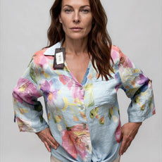 063- Bella Amore Blue Floral Tie Front Top