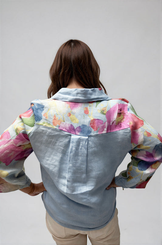 063- Bella Amore Blue Floral Tie Front Top