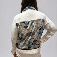 041- Tango Mango White Linen Jacket with Printed Back Panel