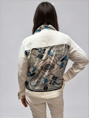 041- Tango Mango White Linen Jacket with Printed Back Panel