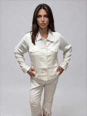 041- Tango Mango White Linen Jacket with Printed Back Panel