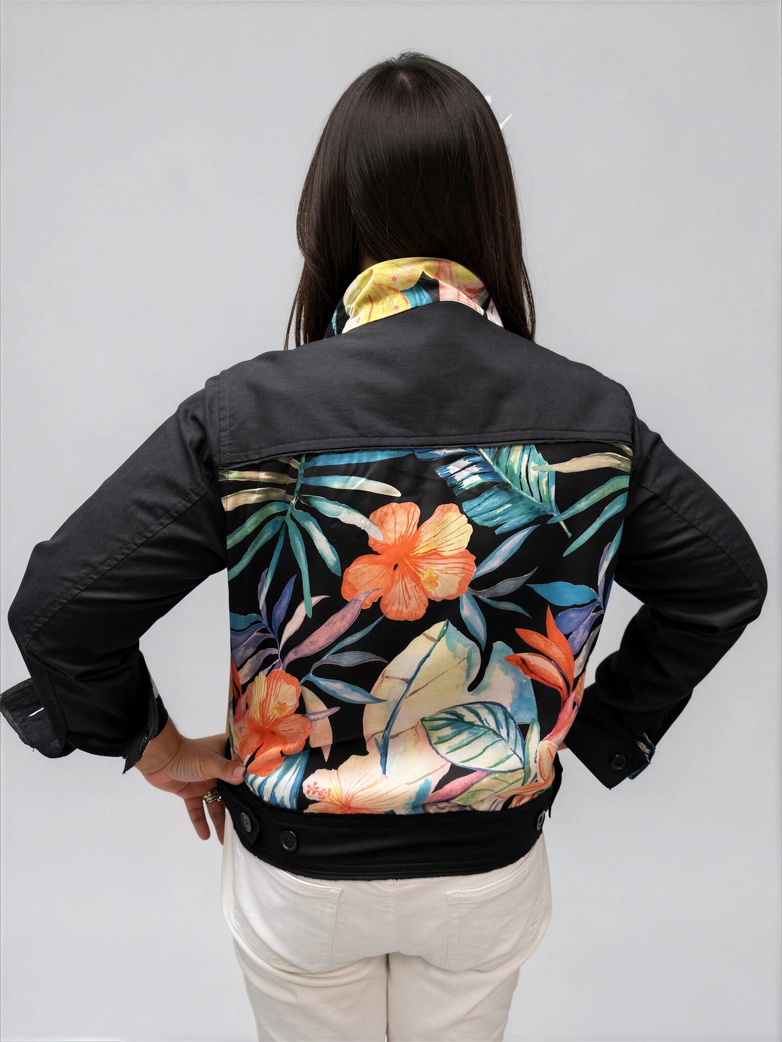 041- Tango Mango Black Linen and Tropical Jacket