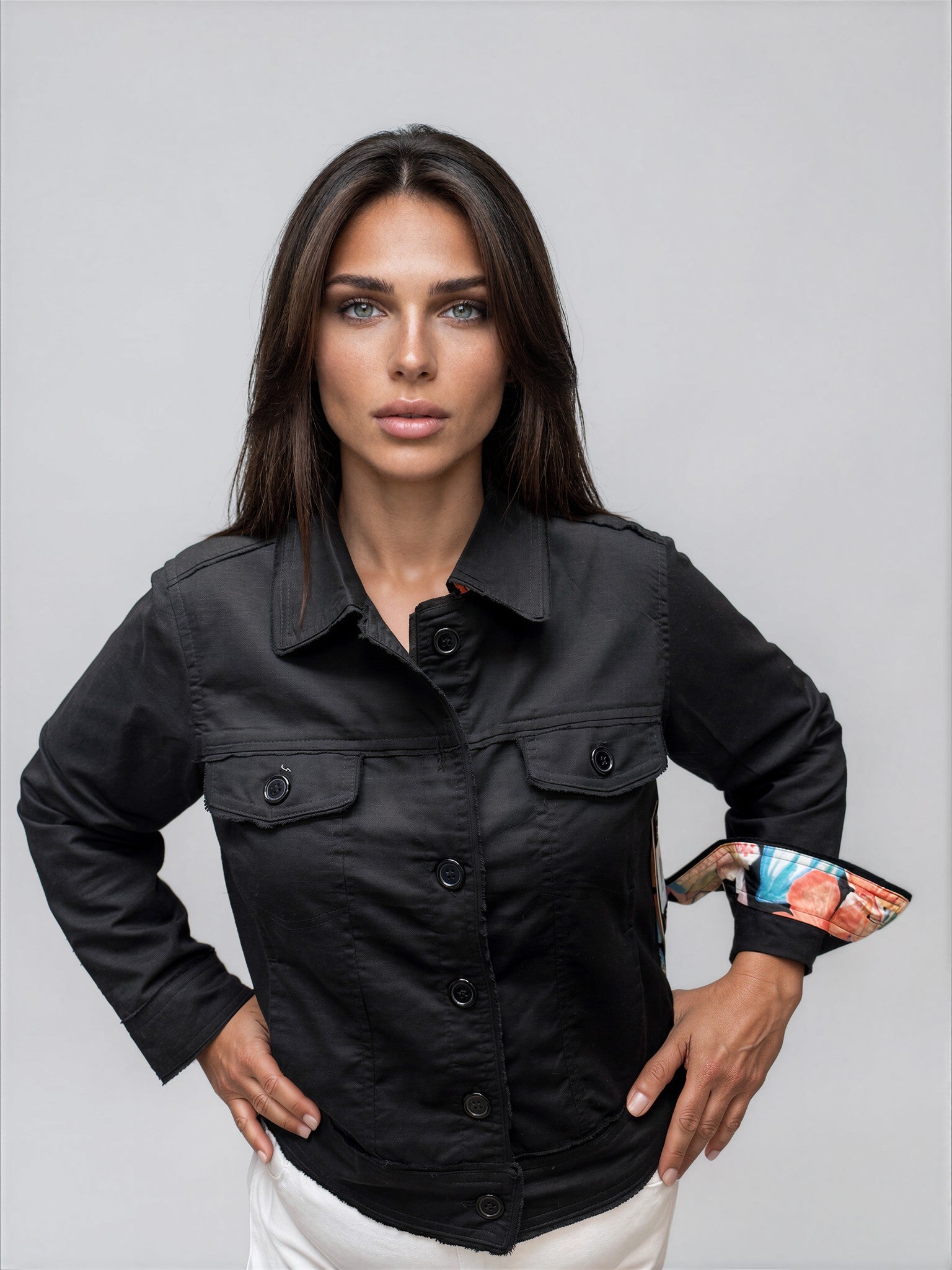 041- Tango Mango Black Linen and Tropical Jacket