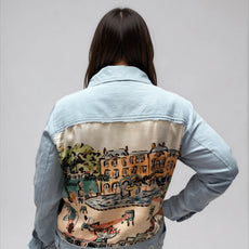 041- Tango Mango Blue Linen Jacket with Print Panel Back