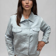 041- Tango Mango Blue Linen Jacket with Print Panel Back