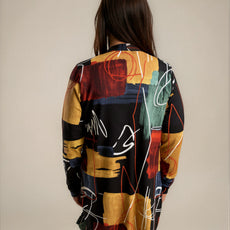 000- Atu Black Scribble Long Jacket