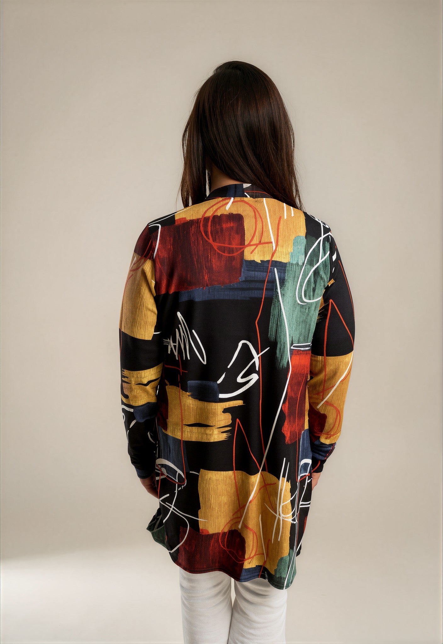 000- Atu Black Scribble Long Jacket