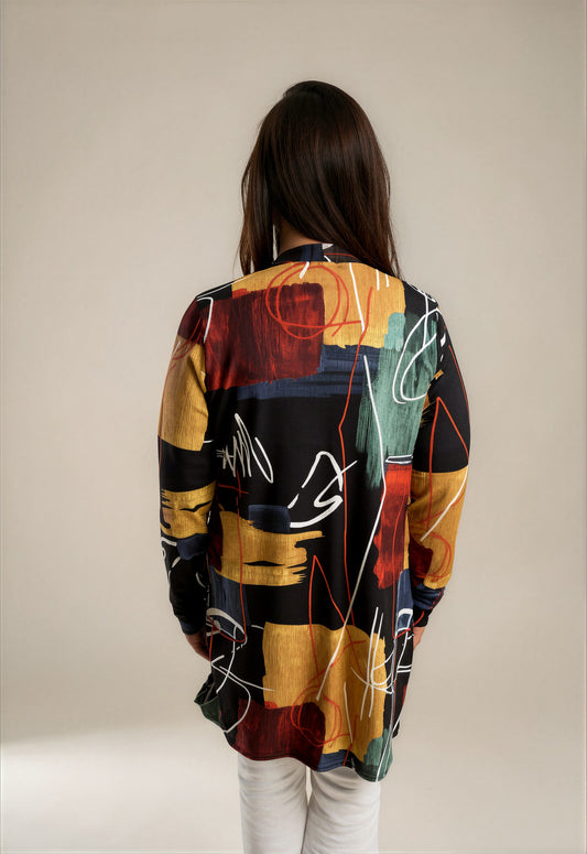 000- Atu Black Scribble Long Jacket