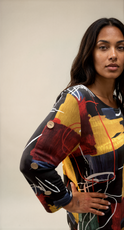 000- Atu Multi Scribble Button Sleeve Top