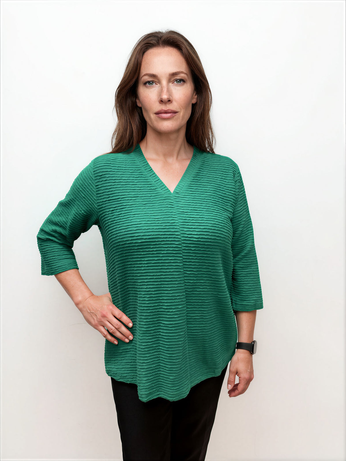 001- LuLu B Ripple "V" Neck Top - Green