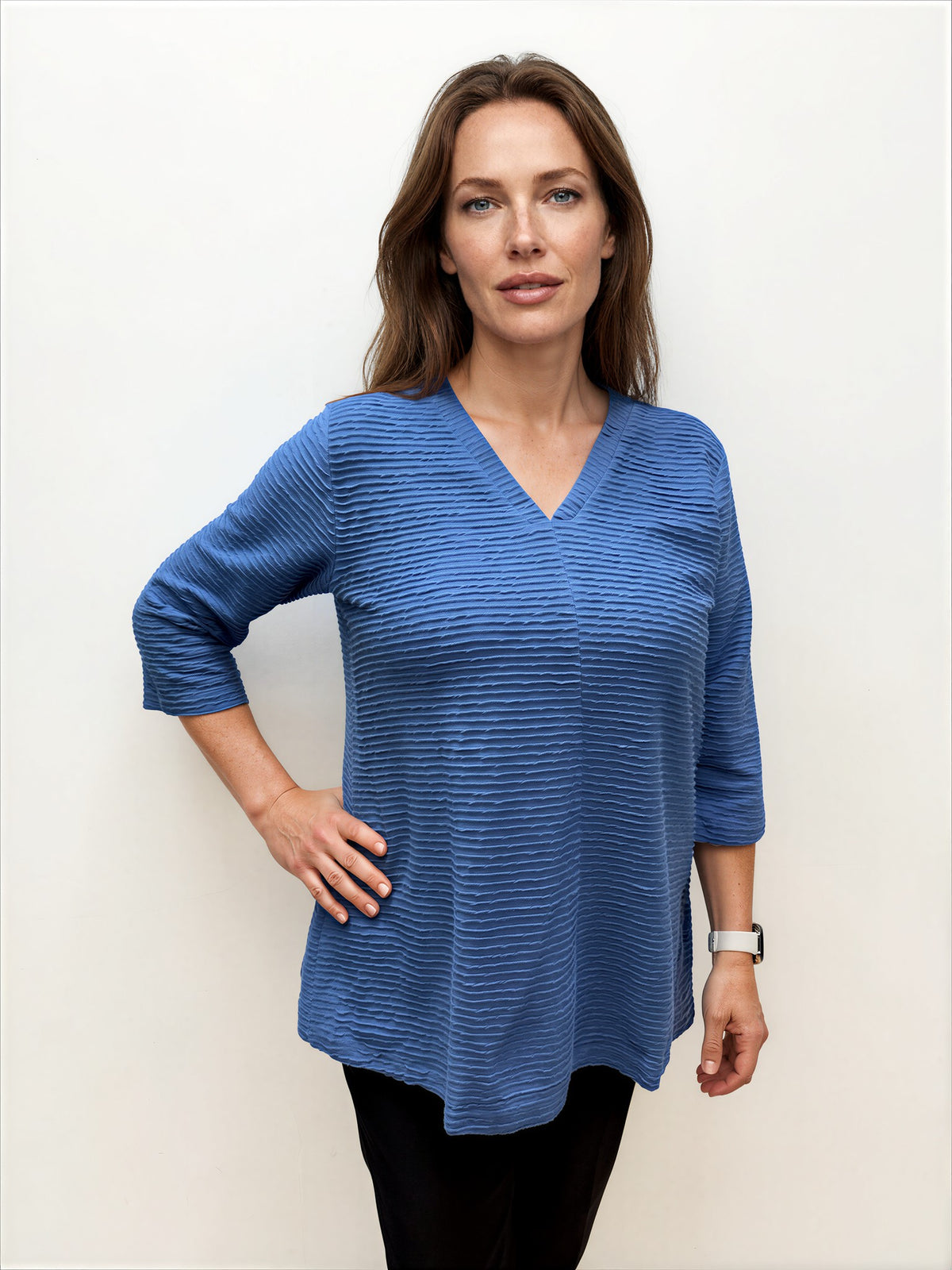 001- LuLu B Ripple "V" Neck Top - Royal Blue