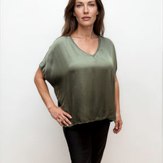 075- Look Mode Short Sleeve Glitter Top - Olive