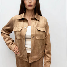 069- Zac and Rachel Faux Suede Cognac Crop Jacket