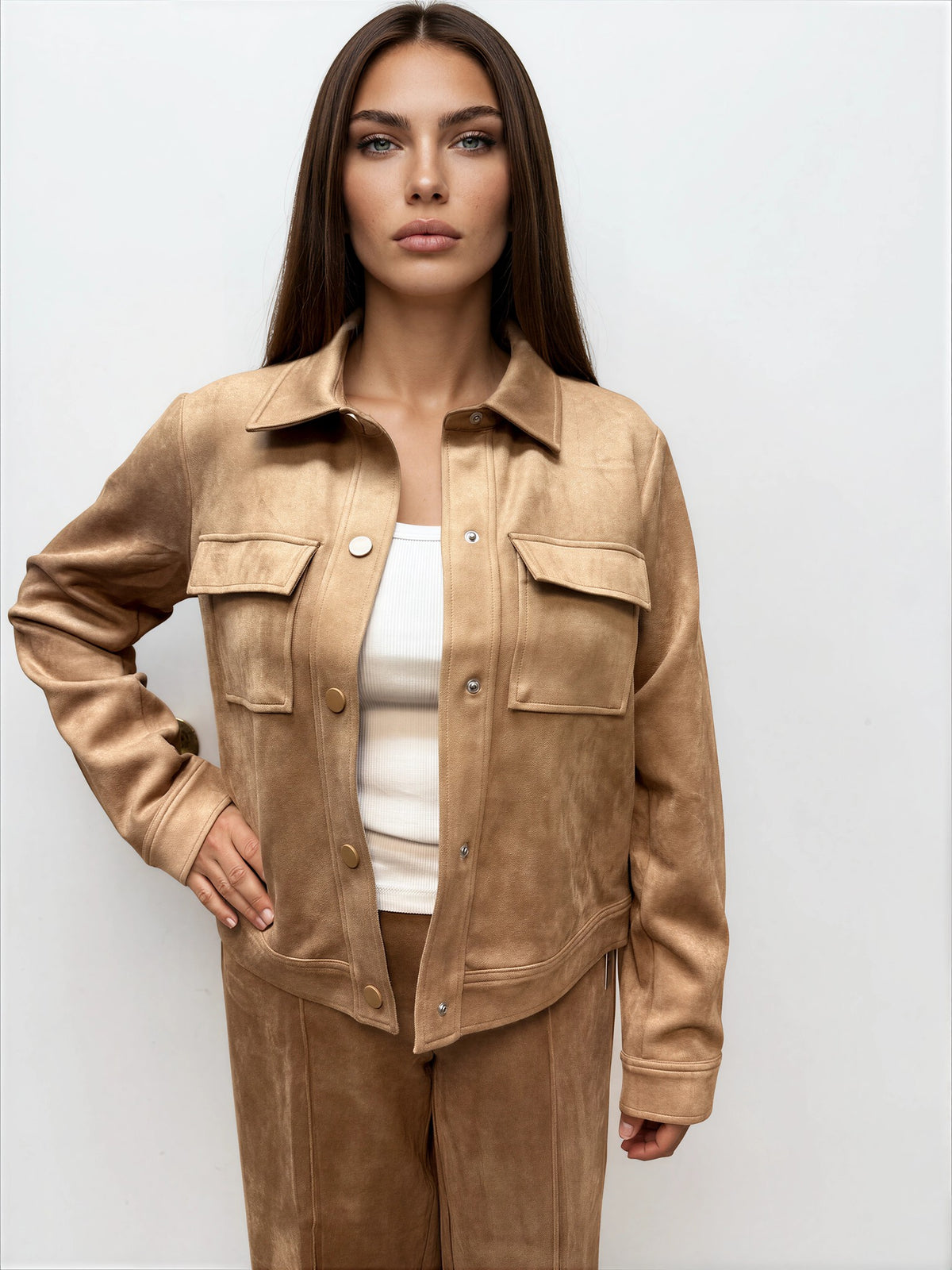 069- Zac and Rachel Faux Suede Cognac Crop Jacket