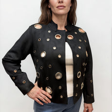 037- Vecceli Suede Feel Black Jacket with Grommets