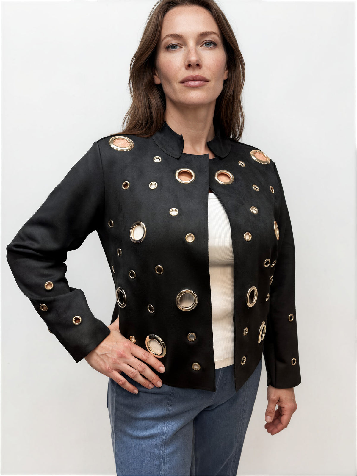 037- Vecceli Suede Feel Black Jacket with Grommets